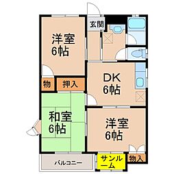 サンリブレ寿 3DKの間取図画像