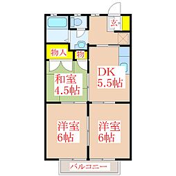 ガーデンヒルズ野口　Ａ棟 2階3Kの間取り