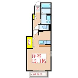 ブリーズガーデン 1階ワンルームの間取り
