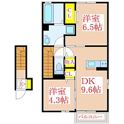 コゥジィーコート隼人 2DKの間取図画像