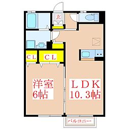 グリーンヒル・ヴァンB 1LDKの間取図画像