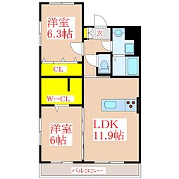 アムールスペ 2LDKの間取図画像