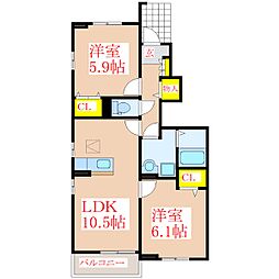 ラ・ルーチェ1 2LDKの間取図画像
