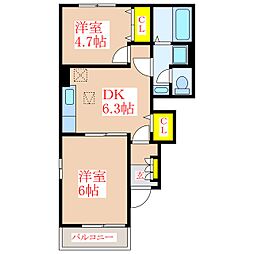 コンドミニアム国分A棟 2DKの間取図画像