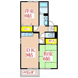 ロイヤルガーデン野口C棟 2DKの間取図画像
