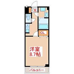 リヴィエール小松原 1Kの間取図画像