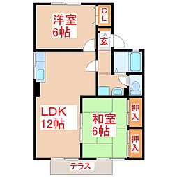 セジュール上野 2LDKの間取図画像