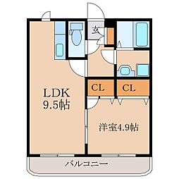 パークスクエア郷原 1LDKの間取図画像