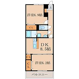ボンジュールUn 2DKの間取図画像