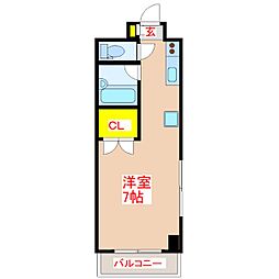 パルセスユニ 2階ワンルームの間取り