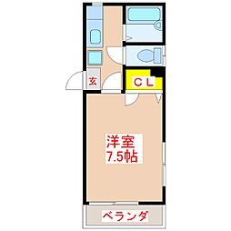 サンハイツ荒田 1階1Kの間取り