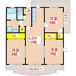 サンシャイン末廣3 3LDKの間取図画像