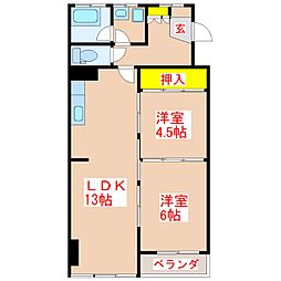 ロワイヤルヒルズ一番館 2LDKの間取図画像