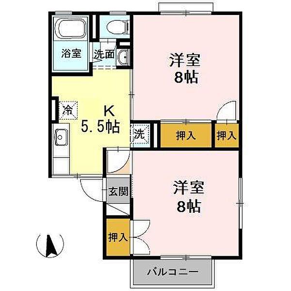 シャルム由比ヶ浜 Ｂ ｜長野県松本市大字岡田松岡(賃貸アパート2K・1階・47.91㎡)の写真 その2