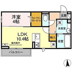 GRAND　D-ROOM高宮北Ｅ 2階1LDKの間取り
