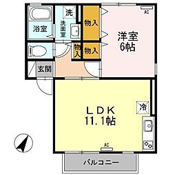 ベルジュ並柳　Ｃ 2階1LDKの間取り