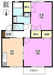 レザン松岡C 2DKの間取図画像