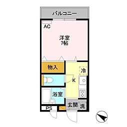 おおみなみアパート 1Kの間取図画像