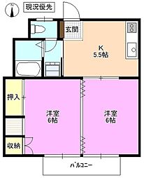サンライズ桐B 2Kの間取図画像