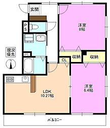ヴィラージュ山辺B 2LDKの間取図画像