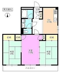 レジデンス西松本 3DKの間取図画像