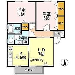グランドール沢村A棟 2LDKの間取図画像