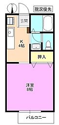 メゾン・セイヤB 1Kの間取図画像
