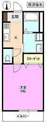 マンションピースフル 1Kの間取図画像