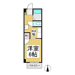 タカプナビレッジ 2階1Kの間取り