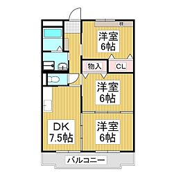 クリスタル・萬月 3DKの間取図画像