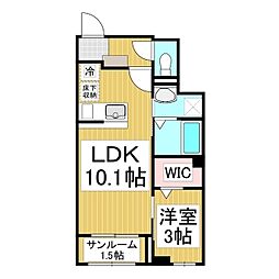 ミニョン フロル B 1LDKの間取図画像