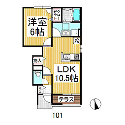 ベルリードB棟 1LDKの間取図画像