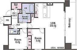 スプランディッド本町東DUE 18階2LDKの間取り