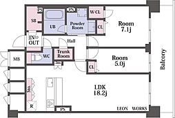 スプランディッド本町東DUE 18階2LDKの間取り