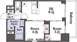 リヴェント難波ウエスト 10階2DKの間取り