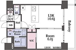 プレサンス九条グランデリーヴ 15階1LDKの間取り