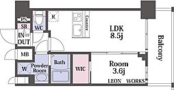 プレサンス九条グランデリーヴ 14階1LDKの間取り