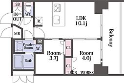 プレサンス九条グランデリーヴ 14階2LDKの間取り