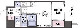プレリスNEO大阪十三エルヴィオン 1DKの間取図画像