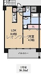 アニマーレ長堀 1LDKの間取図画像