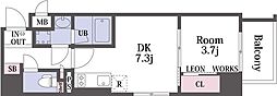 ESLEADRESIDENCE大阪天王寺 1DKの間取図画像