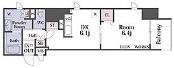 プレサンスタワー北浜 1DKの間取図画像
