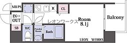 セレニテ十三ミラク ワンルームの間取図画像