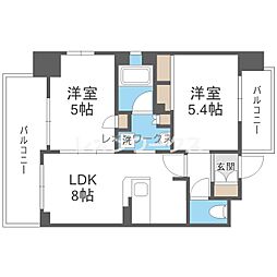 エステムプラザ難波WESTリバークロス 2LDKの間取図画像