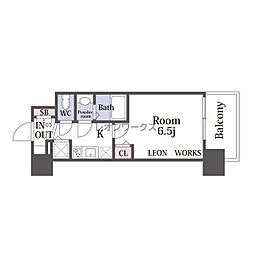レオンコンフォート難波西2 1Kの間取図画像
