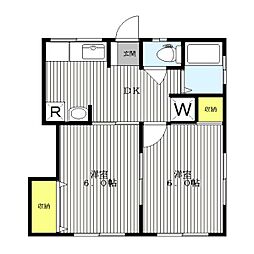 矢沢ハイツ 2DKの間取図画像