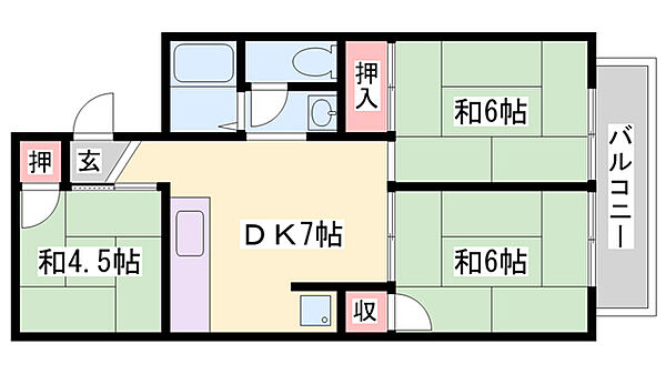 都倉コーポ ｜兵庫県姫路市飾磨区加茂東(賃貸アパート3DK・2階・45.00㎡)の写真 その2