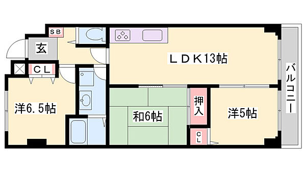 ブルーエス ｜兵庫県姫路市安田4丁目(賃貸マンション3LDK・8階・67.22㎡)の写真 その2