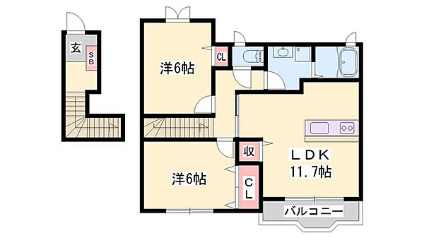 シンヴィオシスＡ ｜兵庫県加東市木梨(賃貸アパート2LDK・2階・60.51㎡)の写真 その2