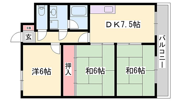 ピュアコート北八代 ｜兵庫県姫路市北八代1丁目(賃貸マンション3DK・3階・56.70㎡)の写真 その2